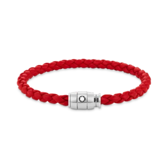 Armband Stahl 3 Ringe zum Verschließen und rotes Leder