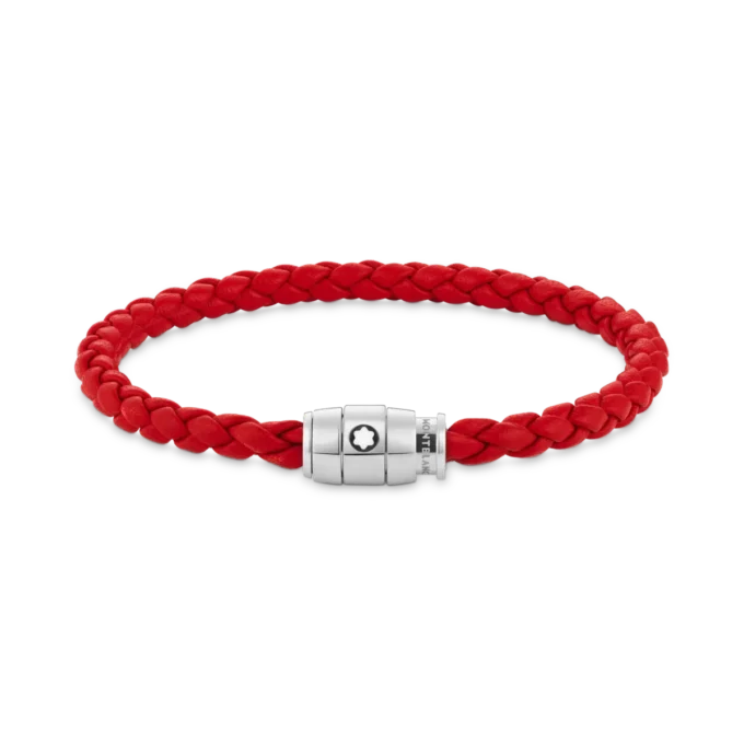 Armband Stahl 3 Ringe zum Verschließen und rotes Leder