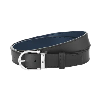 Hufeisen-Schnalle schwarz/blau 35 mm wendbarer Ledergürtel