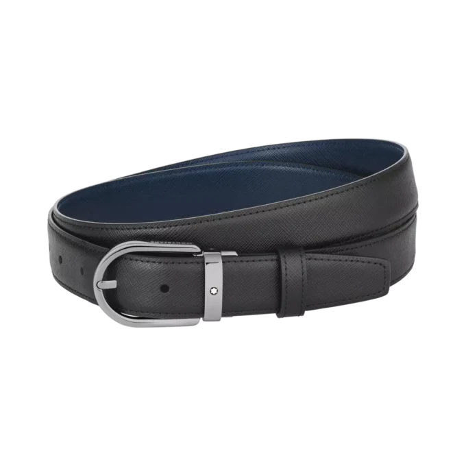 Hufeisenförmige Schnalle schwarz/blau 30 mm Wende-Ledergürtel