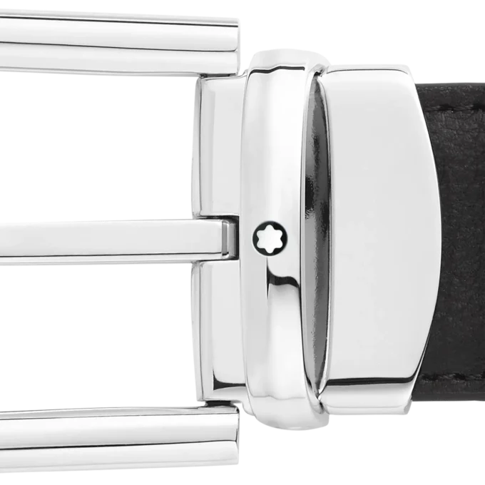 Hufeisenförmige Schnalle schwarz/blau 30 mm Wende-Ledergürtel