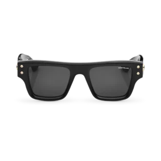 Rechteckige Sonnenbrille mit schwarzem Acetatrahmen