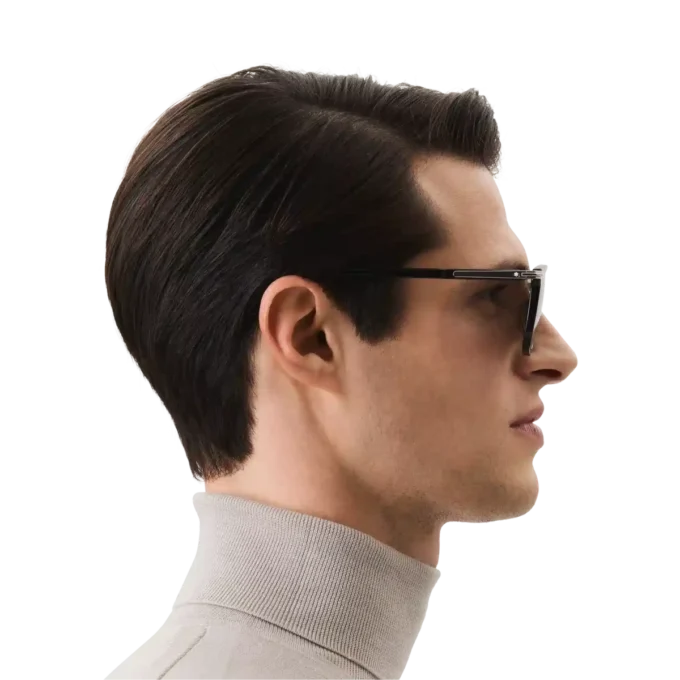 Rechteckige Sonnenbrille mit schwarzem Acetatrahmen