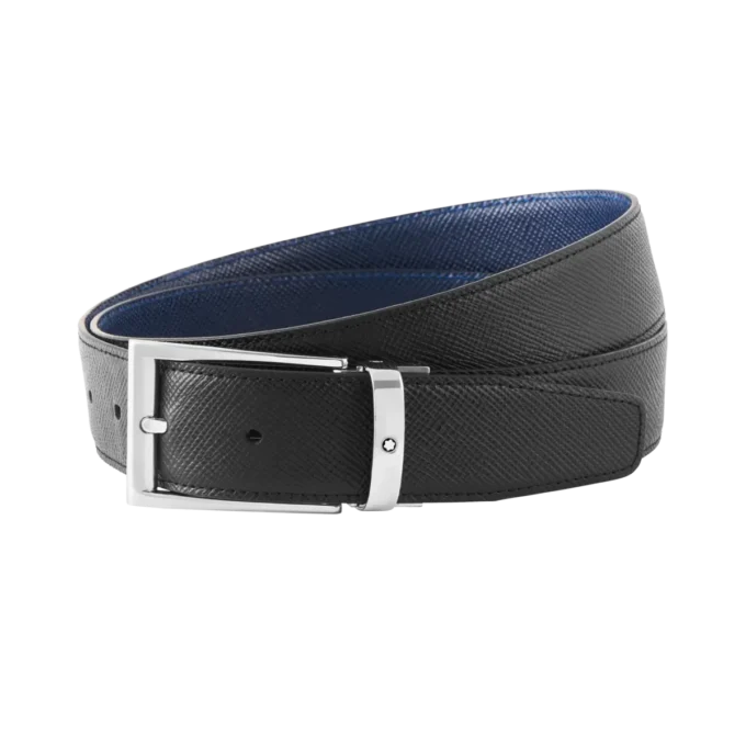 Schwarz/blauer 35 mm breiter wendbarer Ledergürtel