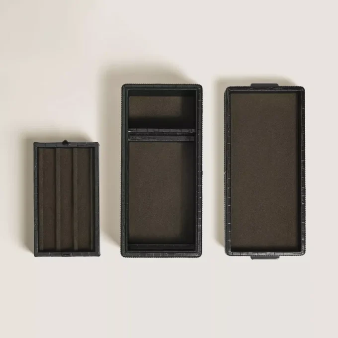 Stiftbox, Leder mit Krokodilprägung, schwarz